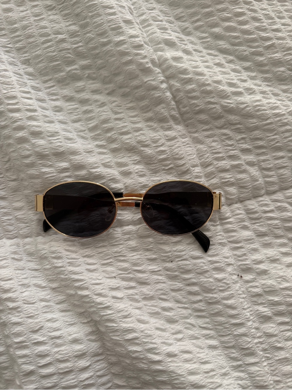 Gold Frame Black Lens Oval Sunglasses - Women Accessories